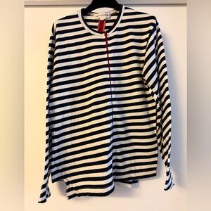 Comme des Garcons Black and White Striped Top with Red Accent